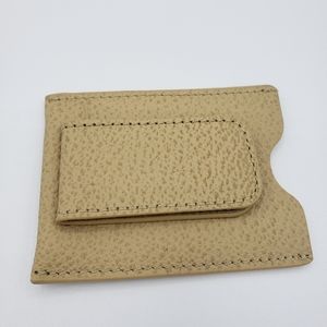 Slim Beige Leather Card Holder Wallet & Money Clip